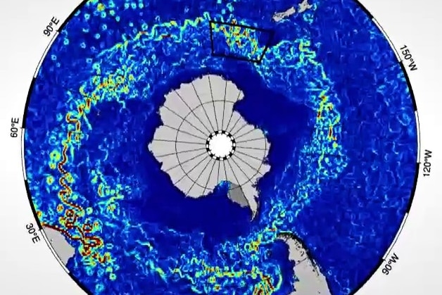 A map of Antarctica with a squiggly line surrounding it.