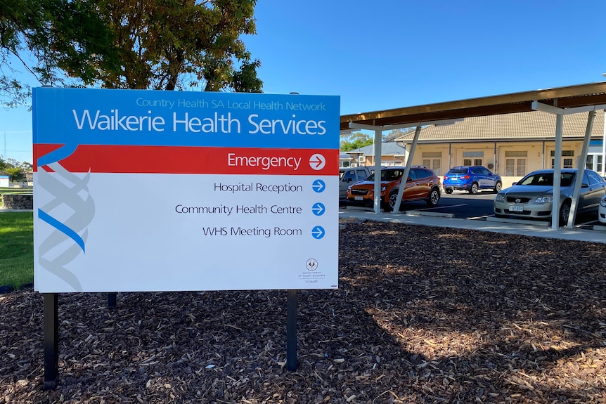 A sign that says "Waikerie Health Services" and features direction to various areas of the hospital.