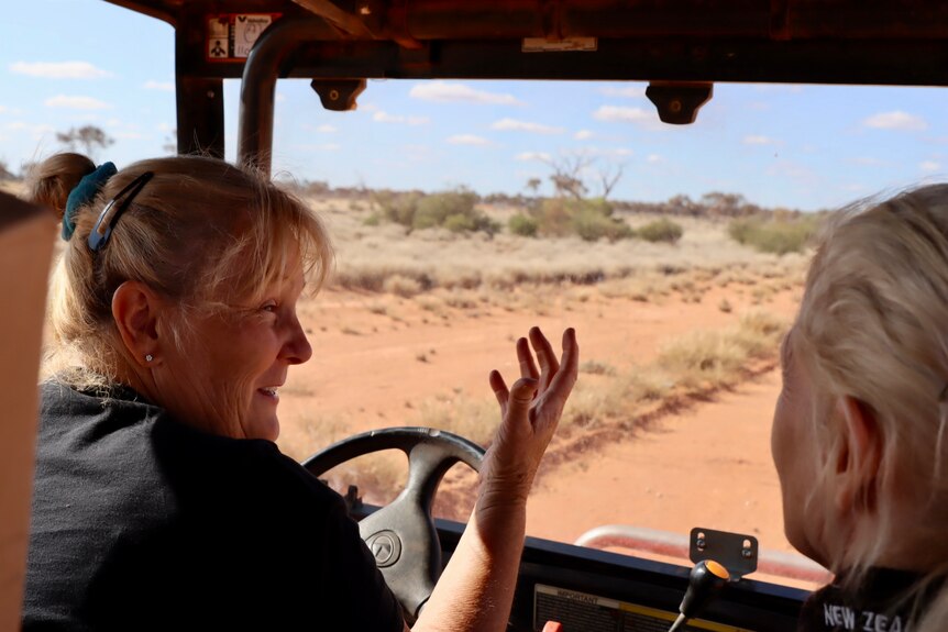 Their photo is taken from the back seat of the buggy, with Carol looking at Bonnie and gesturing