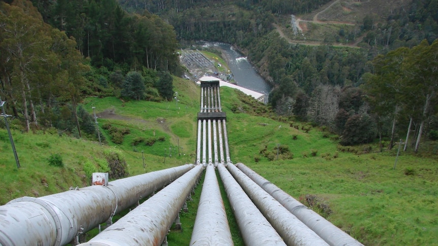 Hydro pipes leading to a power station in the Tasmanian highlands