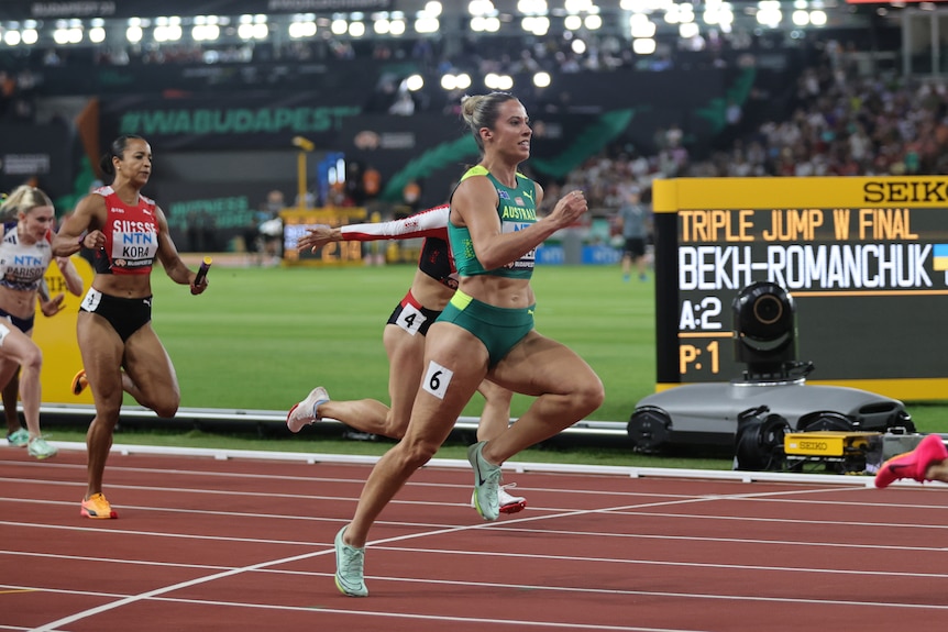 Australian sprinter Bree Masters mid stride.