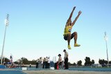 Frustrating season ... Mitchell Watt competing in the long jump in Melbourne