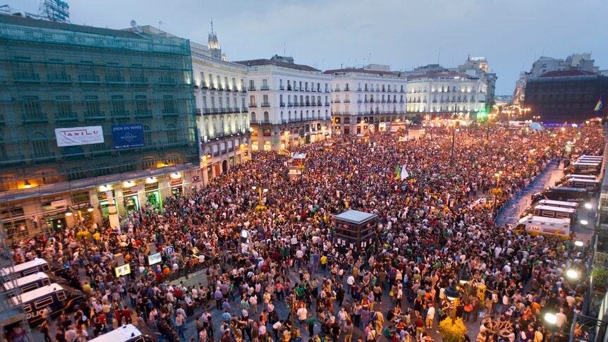 The indignants swamped Madrid's Puerta del Sol square on Saturday.
