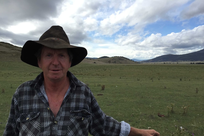 Benambra farmer Brian Dyer looking out over paddocks with a green tinge.