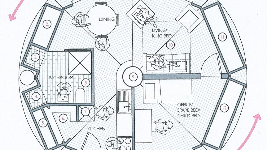 Floor plan of the rotating house designed by Joe Harvey-Jones