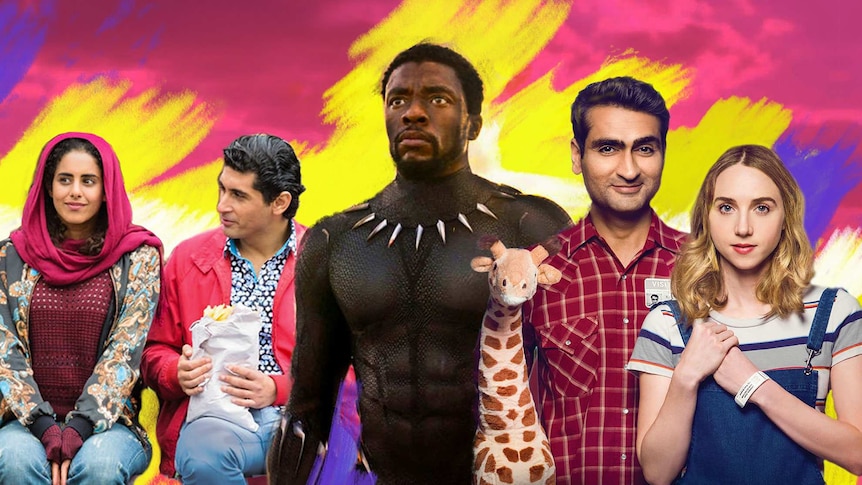 Characters from various films with people of colour, including Black Panther and The Big Sick.
