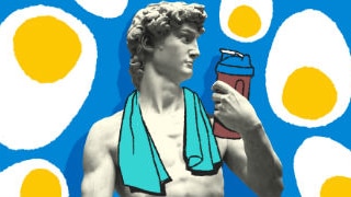 Statue of David with protein shake on ABC Life.