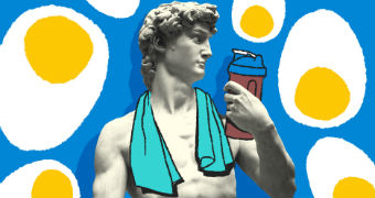 Statue of David with protein shake on ABC Life.