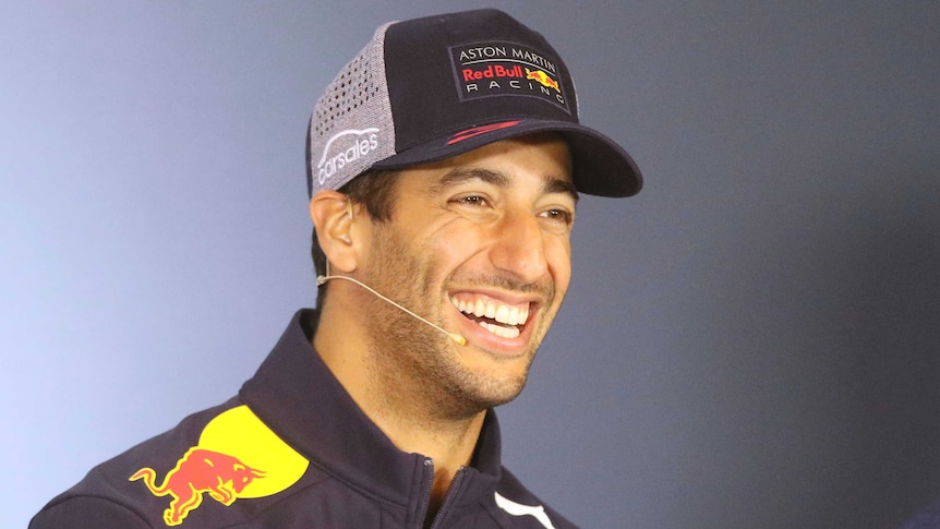 Red Bull driver Daniel Ricciardo laughs during a press conference ahead of Austrian F1 Grand Prix.