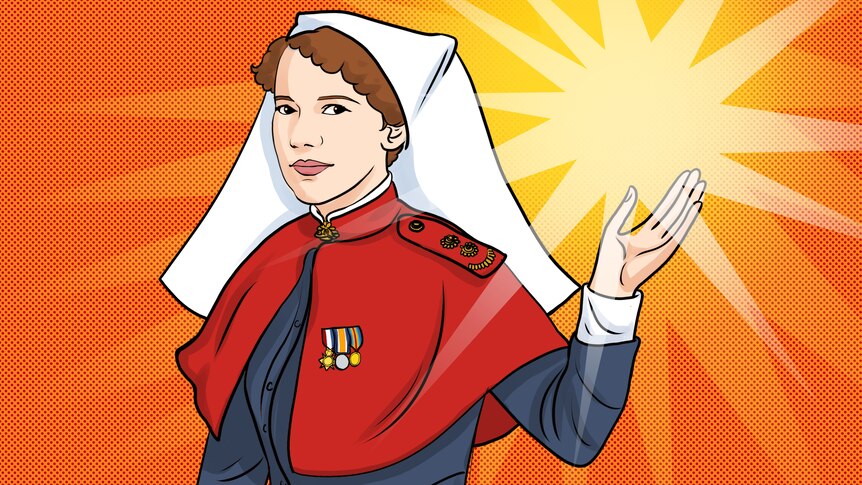 Illustration of Elizabeth Kenny in nurses uniform with medals