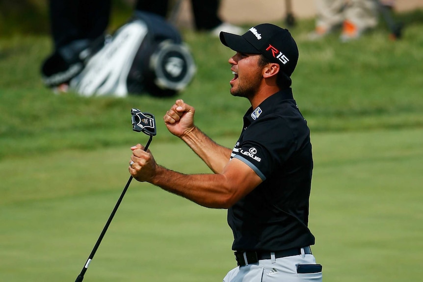 Australia's Jason Day celebrates a birdie in the final round of the PGA Championship.