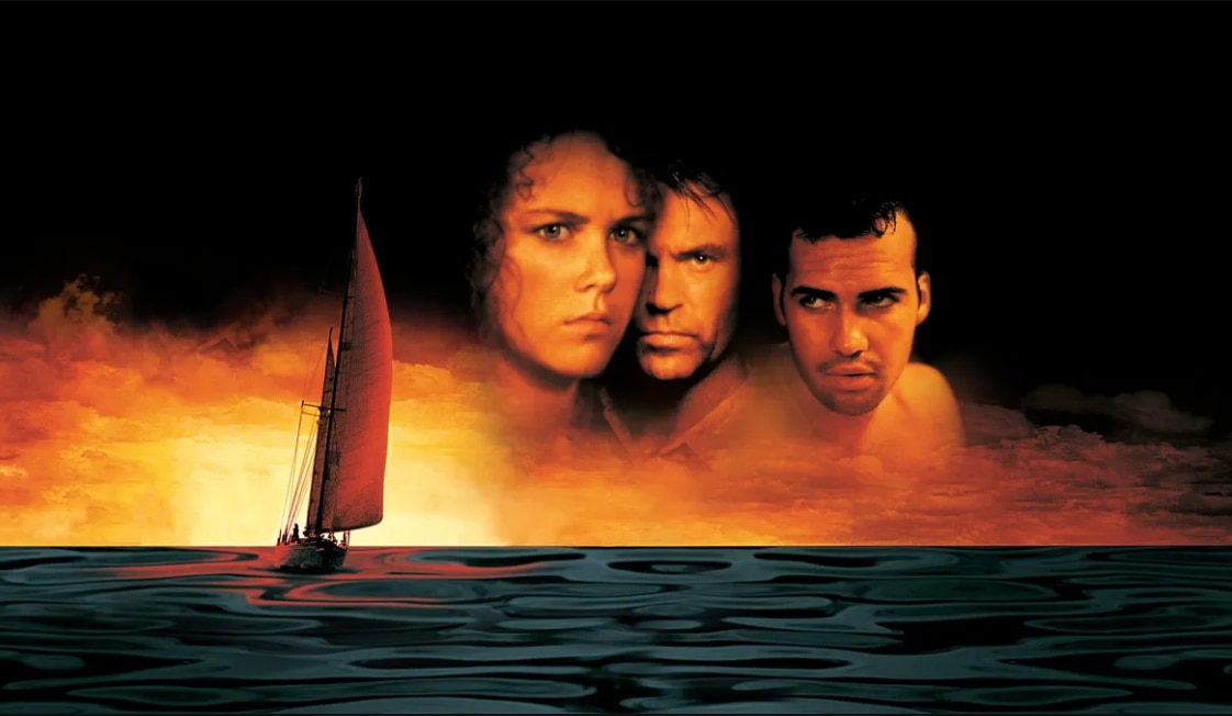 Movie poster of a boat on the sea with Nicole Kidman, Sam Neill and Billy Zane's faces floating above