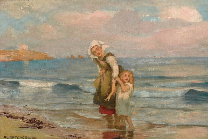 An image of Rupert Bunny's Mother and Child on the Beach (1894).