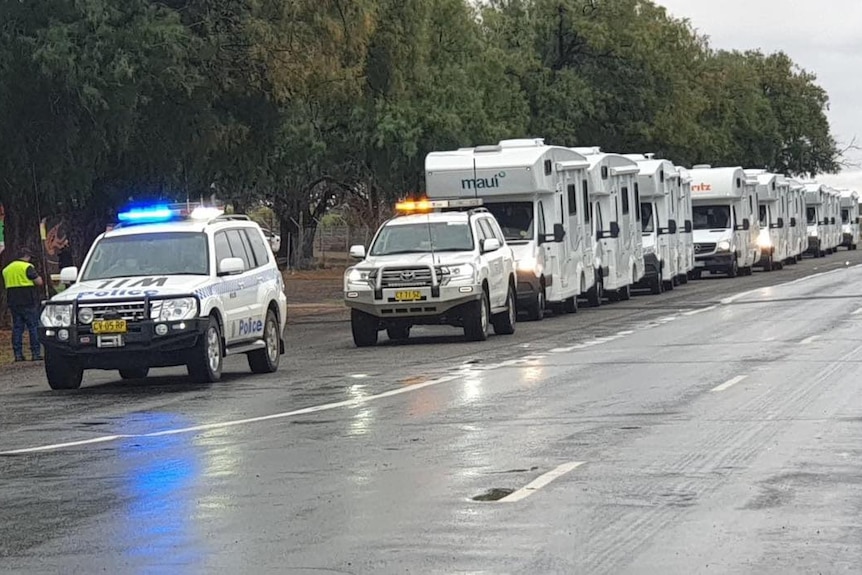 a line of motor home along the highway