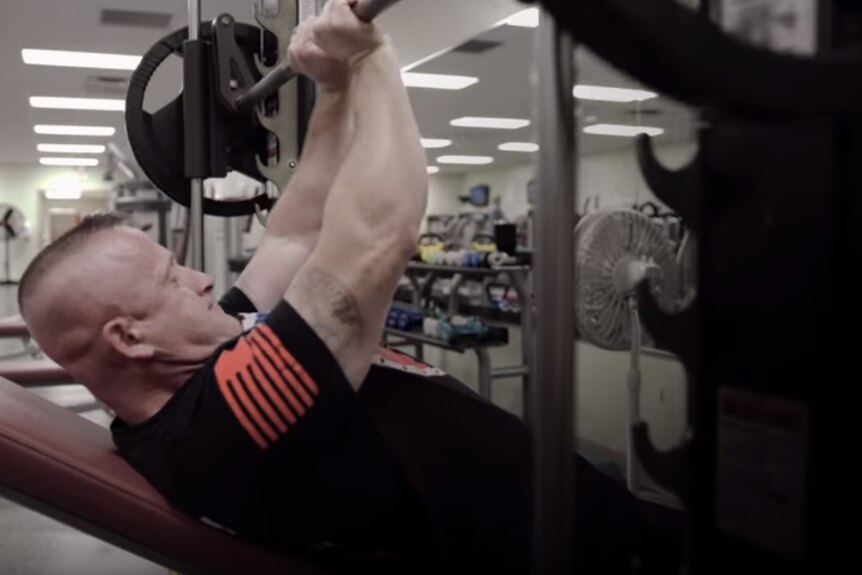 US House candidate Richard Ojeda lifts weights in a campaign advertisement