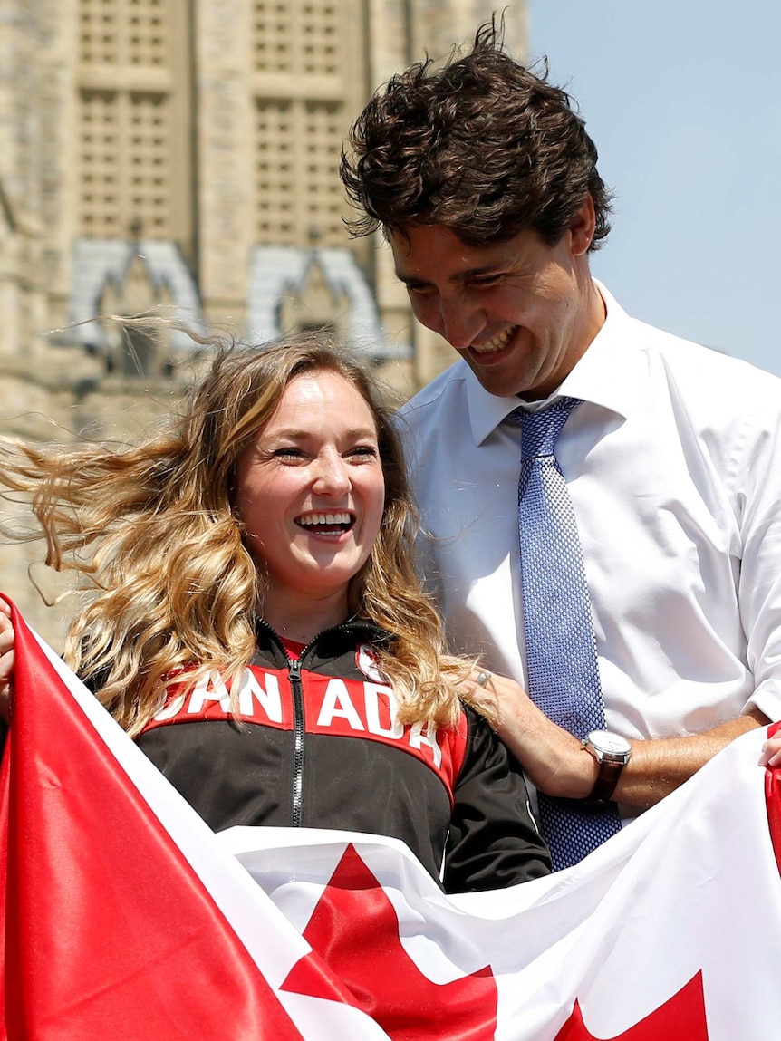 Trampolinist Rosie MacLennan and Prime Minister Justin Trudeau