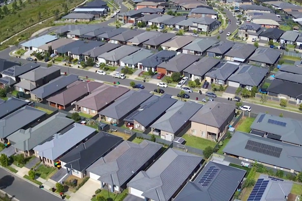 An aerial view of a housing estate.