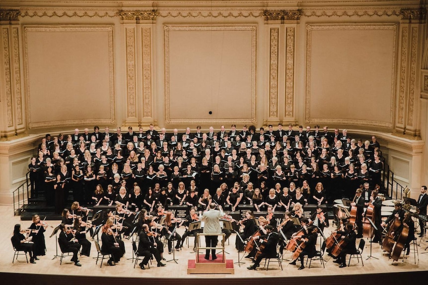 An international choir in Carnegie Hall.