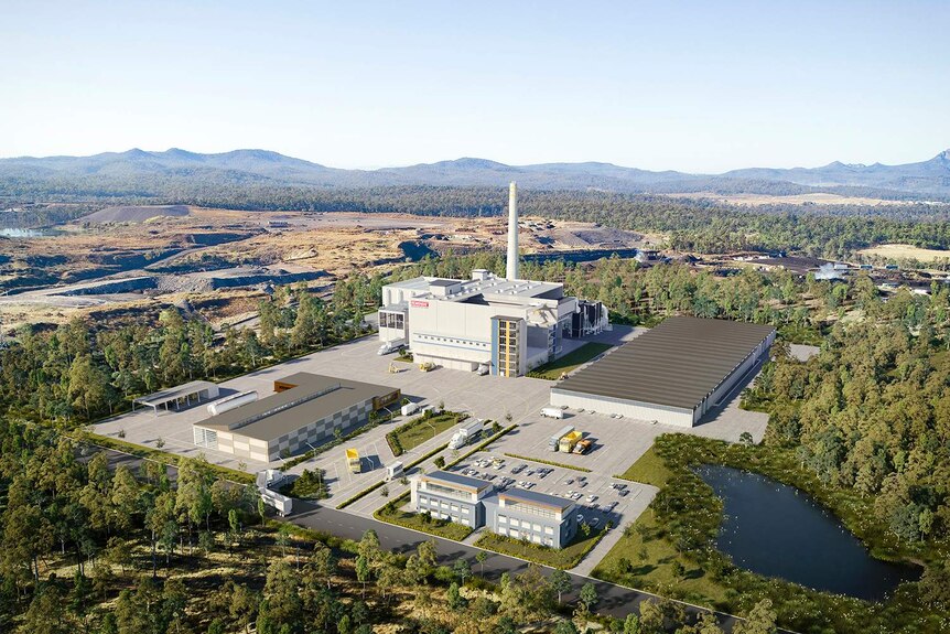Artist's impression of aerial view of planned $400 million Energy from Waste plant at Swanbank.