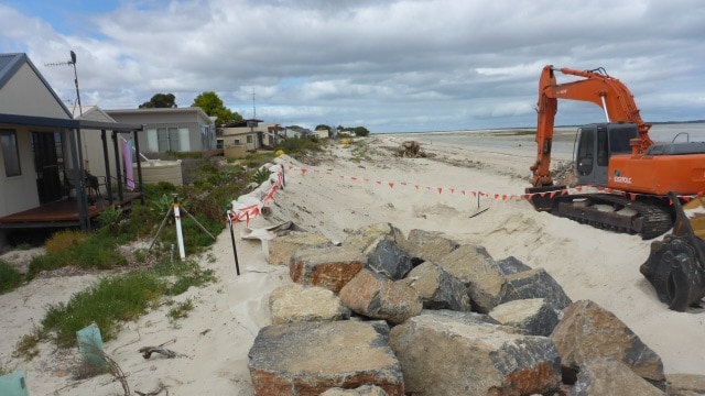 Sea wall under construction at Chinaman Wells, Yorke Peninsula, SA