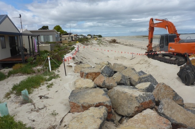 Sea wall under construction at Chinaman Wells, Yorke Peninsula, SA