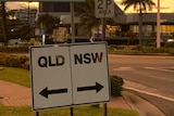 Traffic control signs at Coolangatta on the Gold Coast at Queensland-NSW border on July 2, 2020.