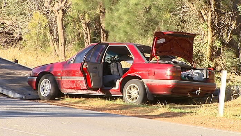 The stricken car which crashed in Baldivis shrtly after a police pursuit.