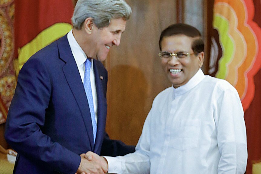 US Secretary of State John Kerry with Sri Lankan president Maithripala Sirisena