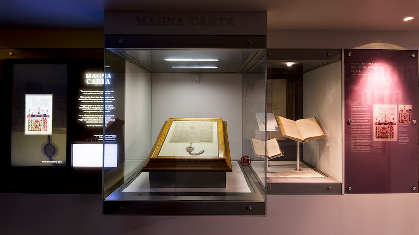 King Edward 1 (1271-1307) Inspeximus issue of Magna Carta, 1297 on display at Parliament House.