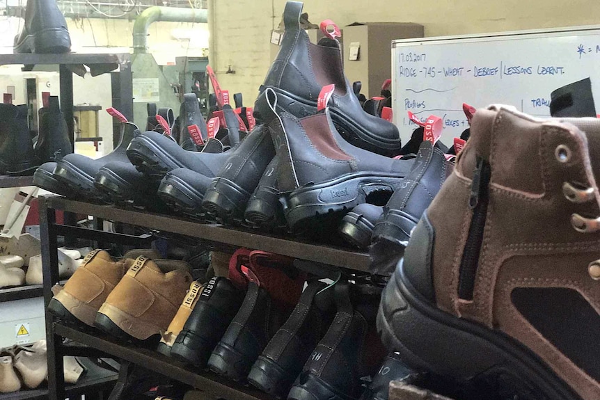 Inside the workroom of Adelaide's Rossi Boots factory.