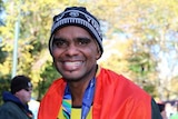 Aboriginal Broome man Adrian Dodson-Shaw with his New York marathon medal 16 November 2014