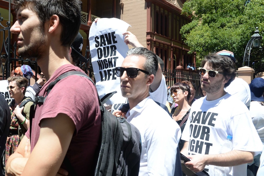 A group protests outside NSW State Parliament against the Government's one-punch laws.