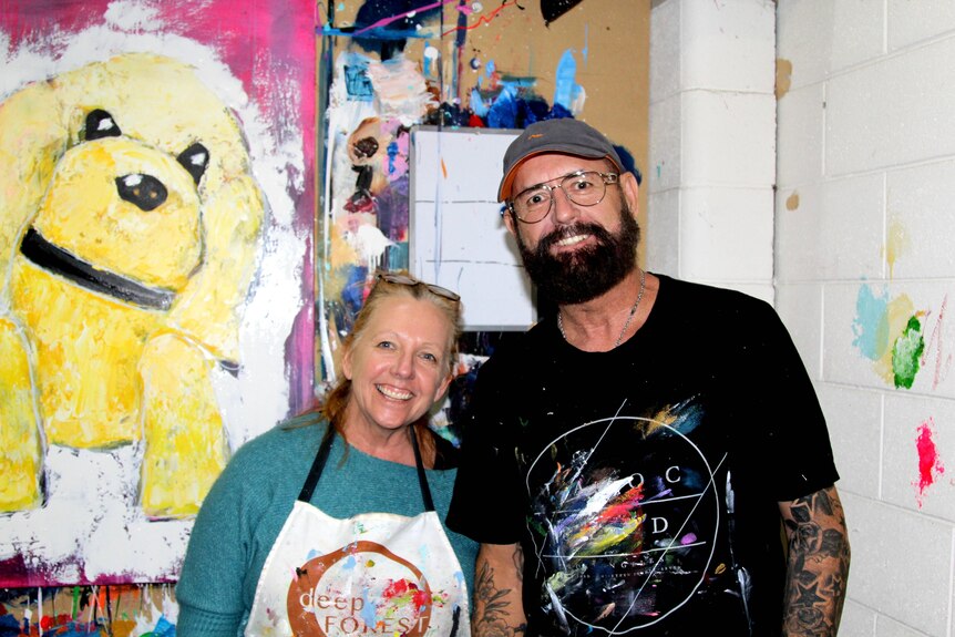 Adelaide artists Leandra McKay and Mark Lobert at Lobert's Port Adelaide studio.