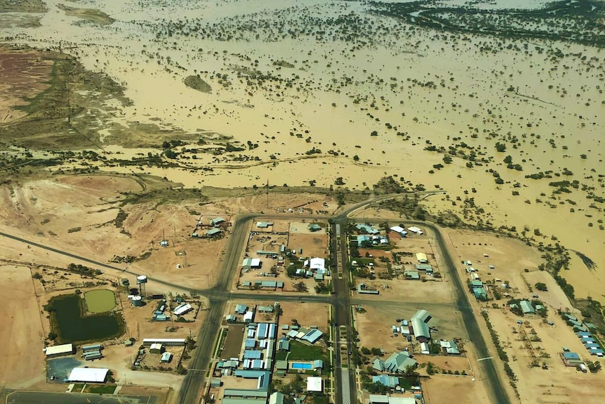 Floodwaters extend beyond the town of Birdsville in Queensland.