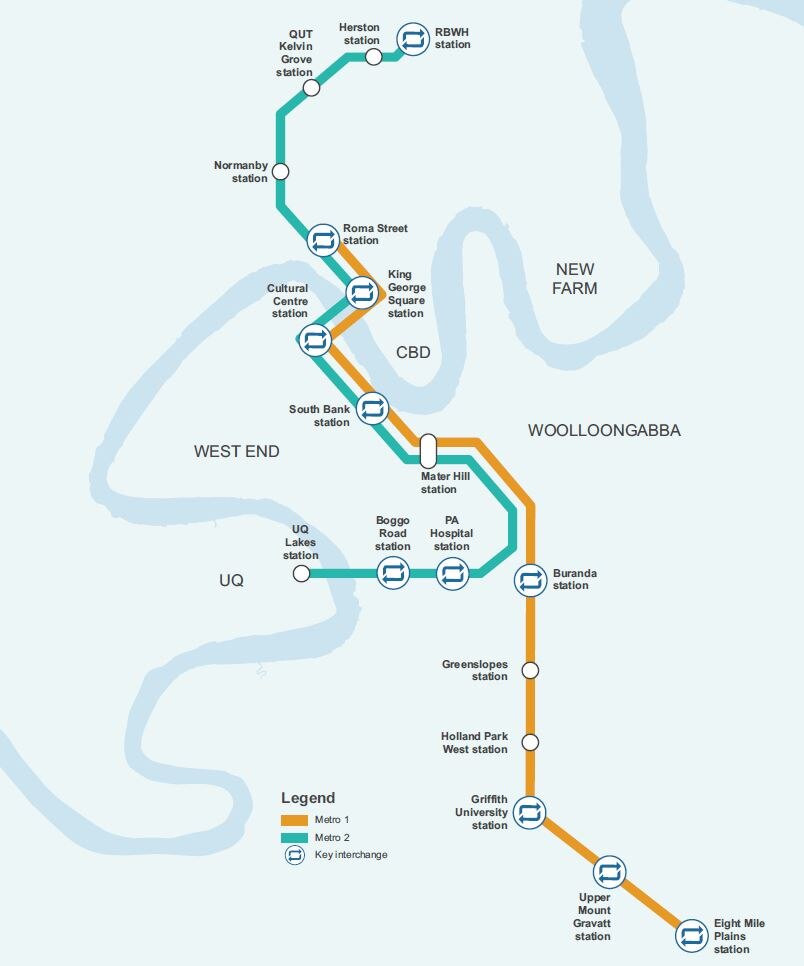 Where the Brisbane metro stops and interchanges will be.