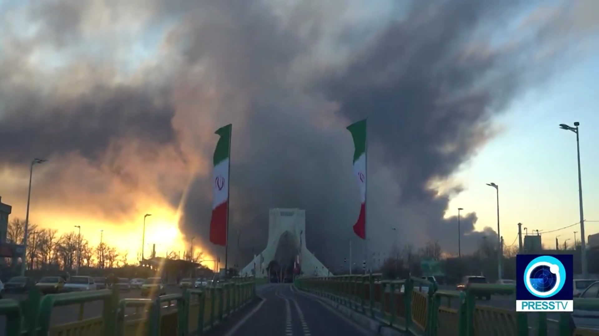 Smoke and destruction in Azadi Square, Tehran - ABC News