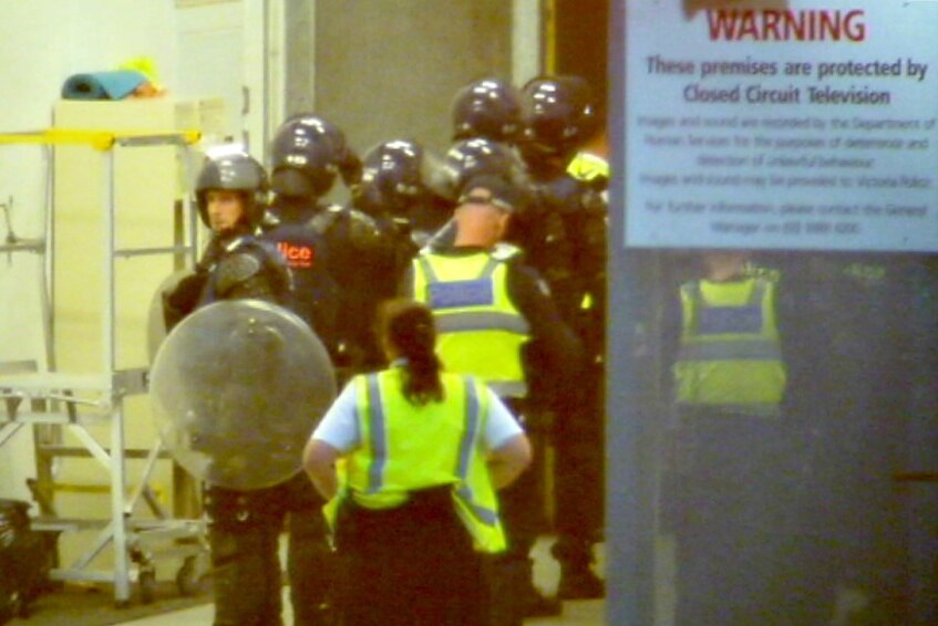 Police in riot gear at Parkville youth justice centre