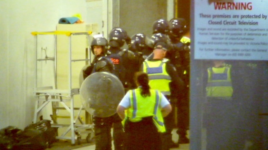 Police in riot gear at Parkville youth justice centre