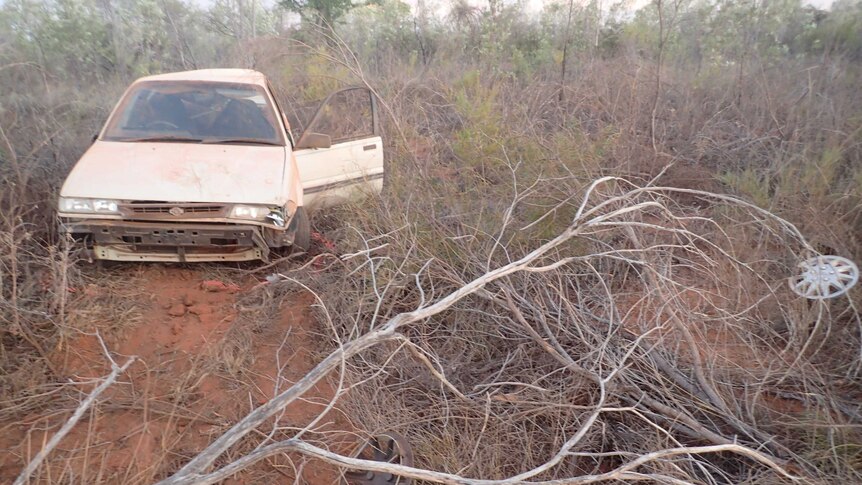 A car involved in a fatal crash on the Great Northern Highway, near Broome on December 12, 2015.