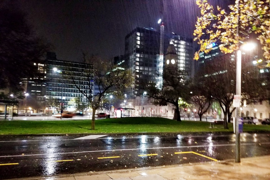 Adelaide's Victoria Square being drenched my rain