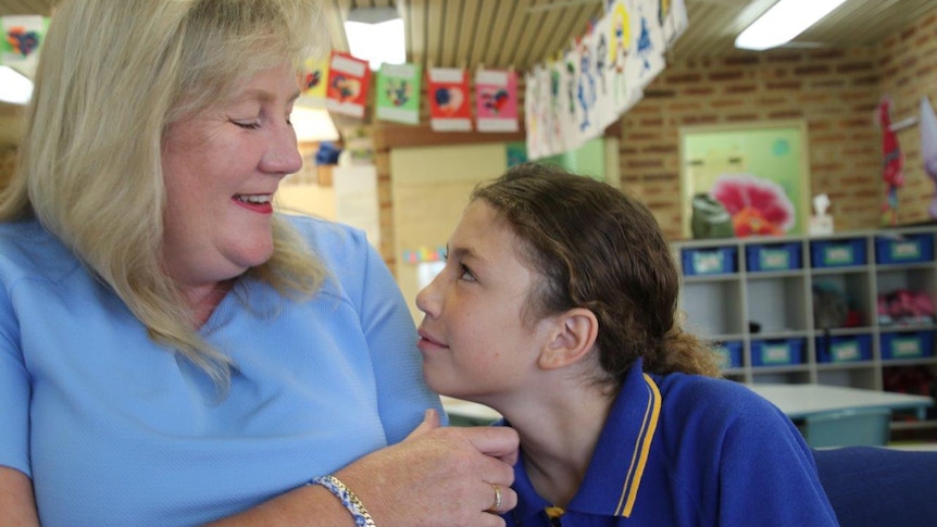 Michelle Koppel and her 11-year-old daughter Mikayla at Marangaroo Primary School