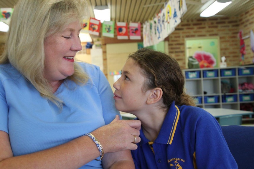 Michelle Koppel and her 11-year-old daughter Mikayla at Marangaroo Primary School