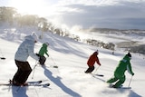 Skiers in Snowy Mountains