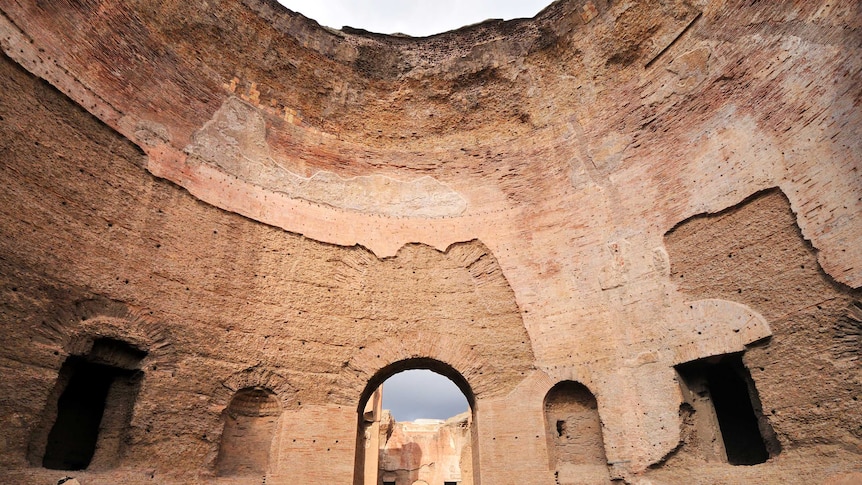 Colour photograph of the Baths of Caracalla ancient ruins in Rome.