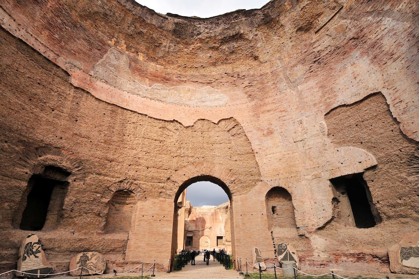 Colour photograph of the Baths of Caracalla ancient ruins in Rome.