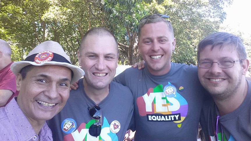 Marriage Equality Yes party, four smiling faces