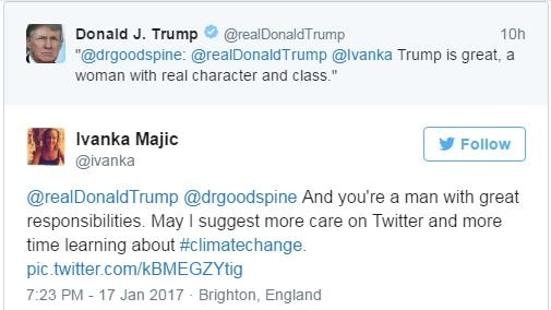 Ivanka Majic tweets to Trump