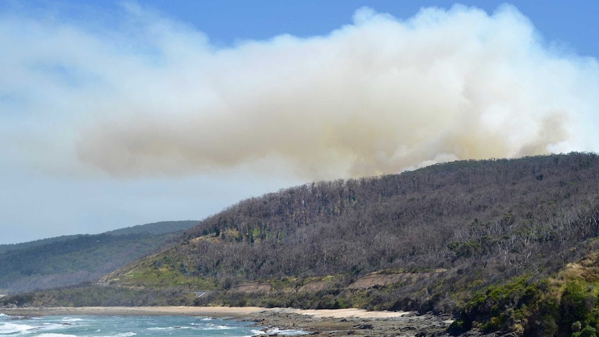 Smoke over the Victorian coast near Kennett River from a planned burn.