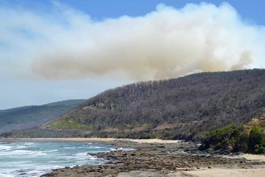 Smoke over the Victorian coast near Kennett River from a planned burn.