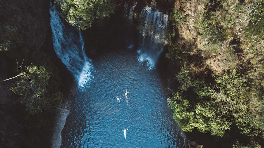 Drone image above Florence Falls in Litchfield National Park.